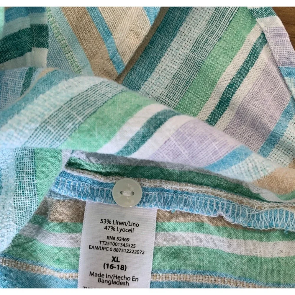 Blouse Shirt Womens XL 16-18 Linen Striped Cottagecore Vacation Time & Tru - Picture 7 of 7